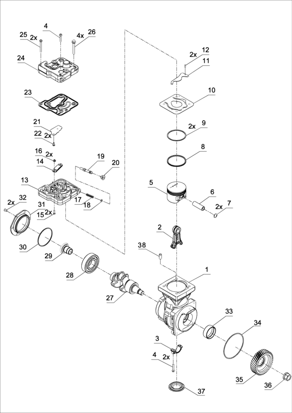 Single-Cylinder compressor, 318 cc, flange mounted - 4111535020