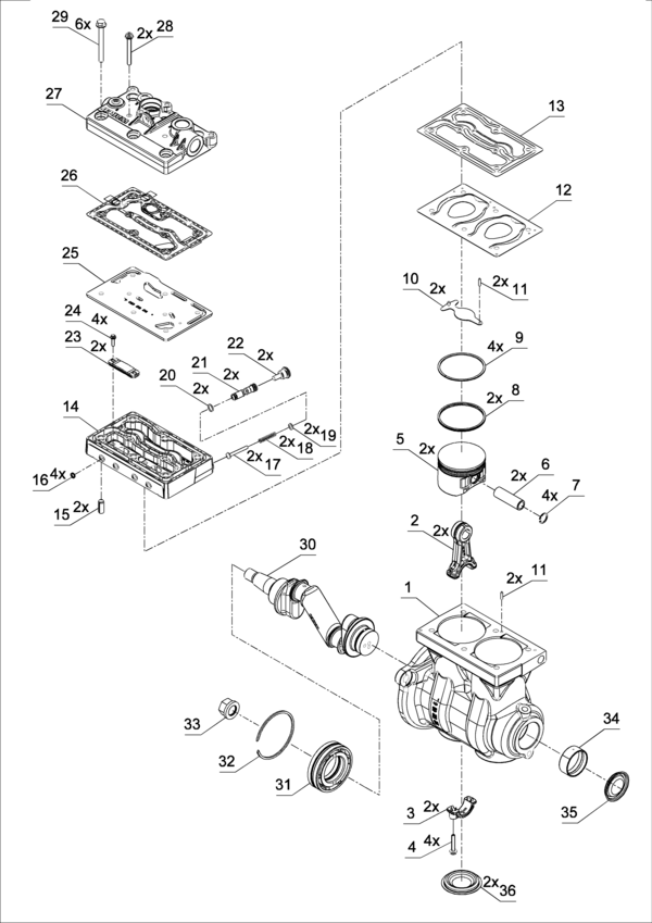 Twin-Cylinder compressor, 636 cc, flange mounted - 912512029R