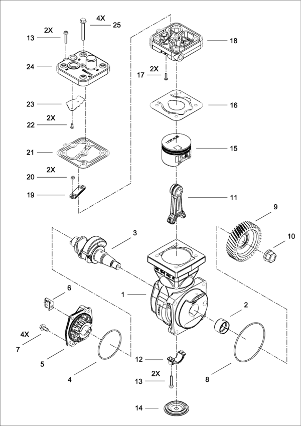 Single-Cylinder compressor, 238 cc, flange mounted, WJP - 411151009R