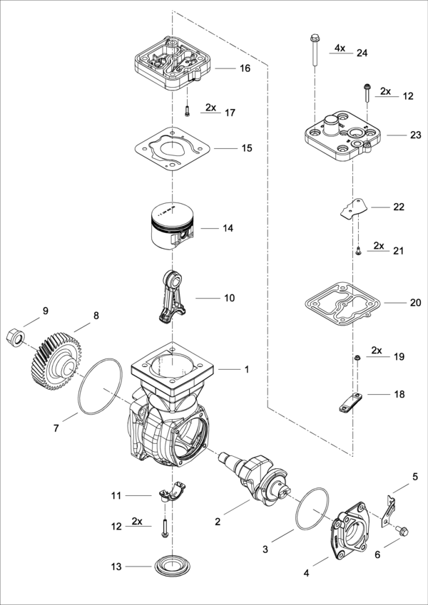 Single-Cylinder compressor, 352 cc, flange mounted - 4111540040