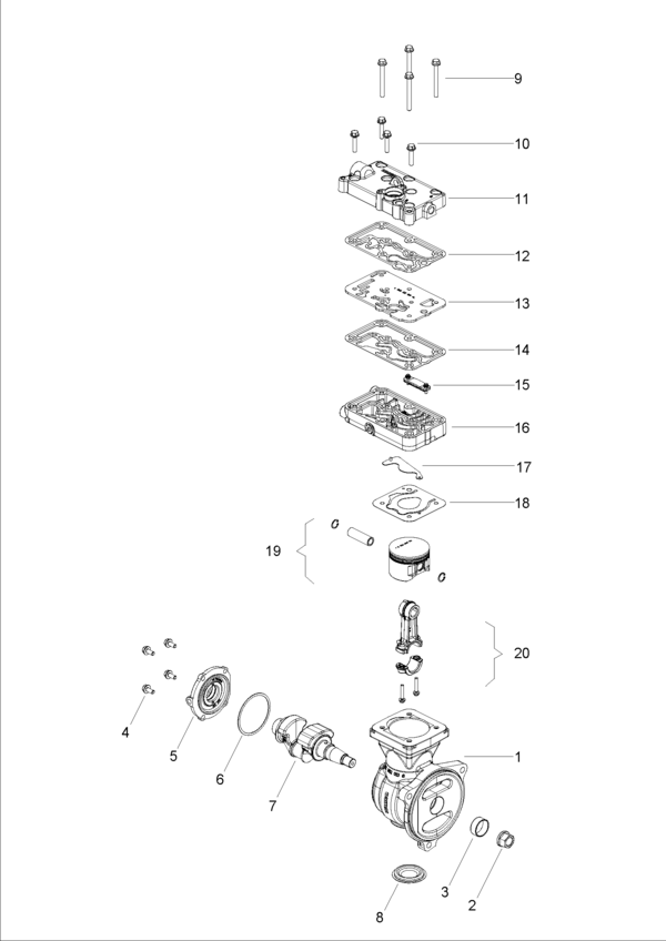 Single-Cylinder compressor, 352 cc, flange mounted - 4123520300