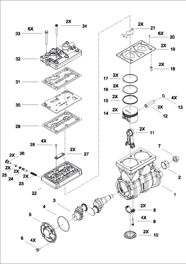 Twin-Cylinder compressor, 704 cc, flange mounted - 4127040190